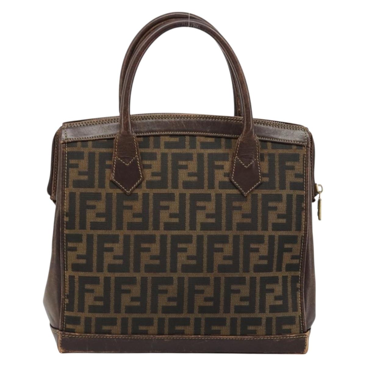 FENDI Zucca Canvas Hand Bag Black Brown Auth 177879