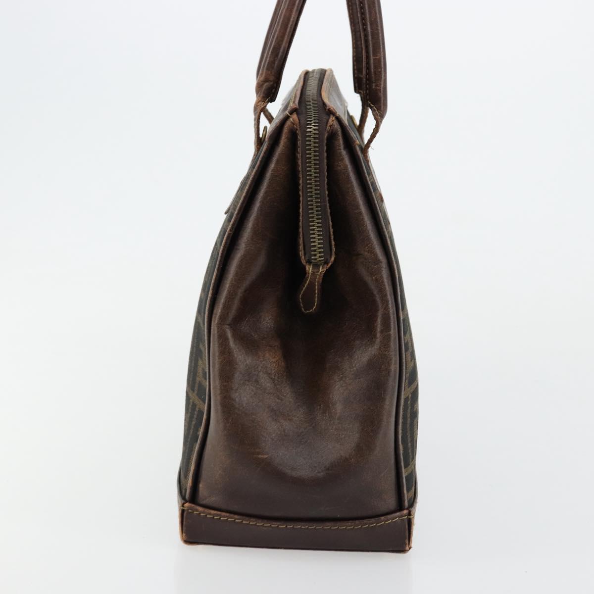 FENDI Zucca Canvas Hand Bag Black Brown Auth 177879