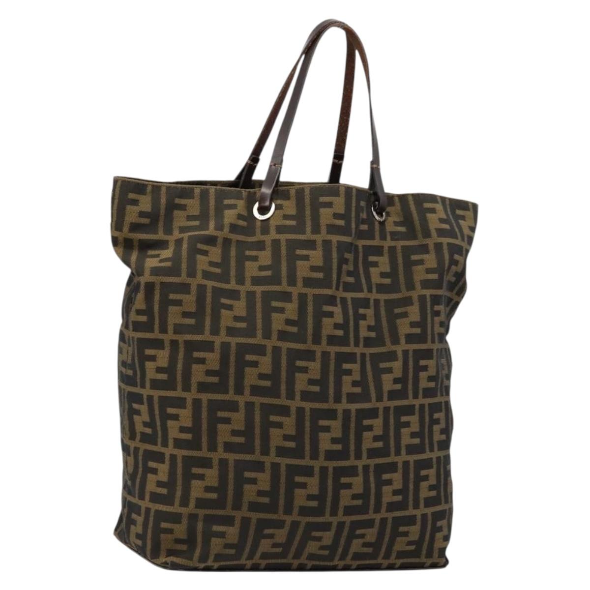 FENDI Zucca Canvas Tote Bag Black Brown Auth 177885A