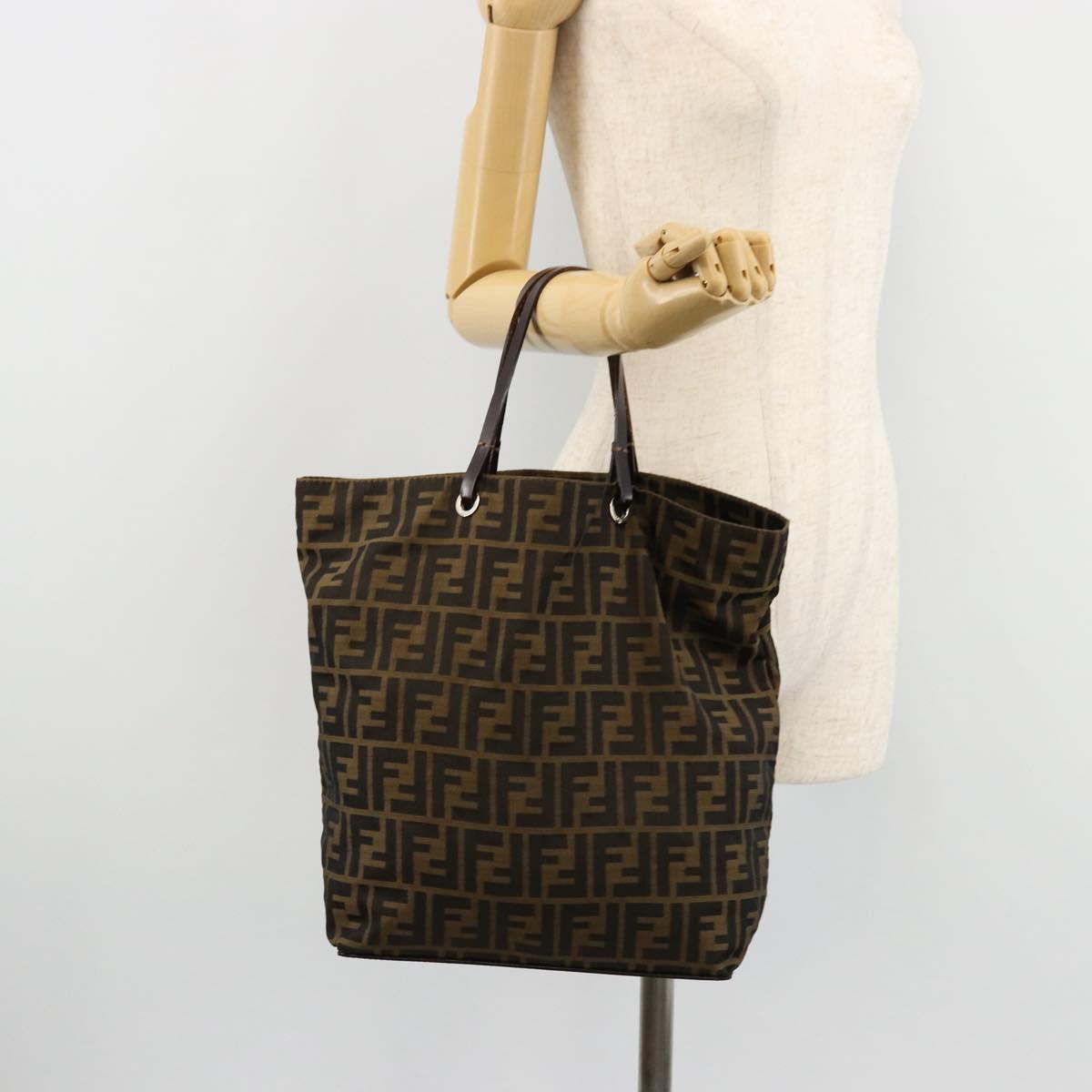 FENDI Zucca Canvas Tote Bag Black Brown Auth 177885A
