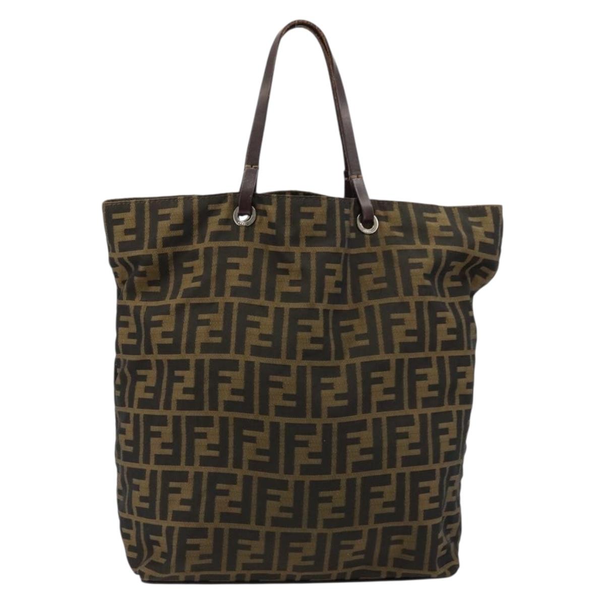 FENDI Zucca Canvas Tote Bag Black Brown Auth 177885A