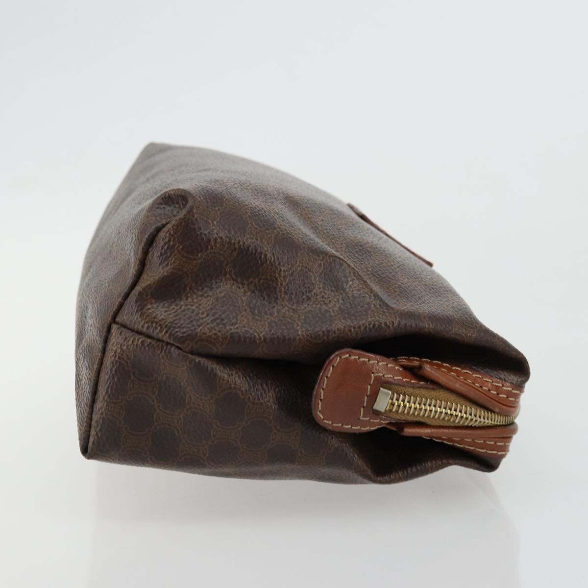 CELINE Macadam Canvas Pouch PVC Leather Brown Gold Auth 177896