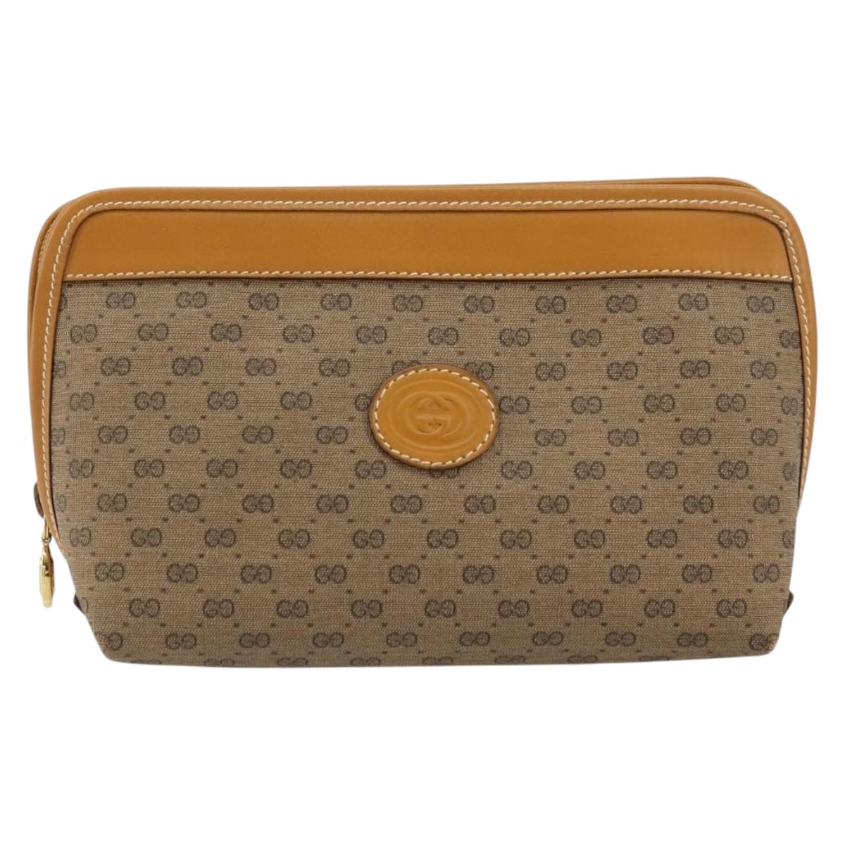 GUCCI Micro GG Supreme Pouch PVC outlet Beige Gold Auth 177897