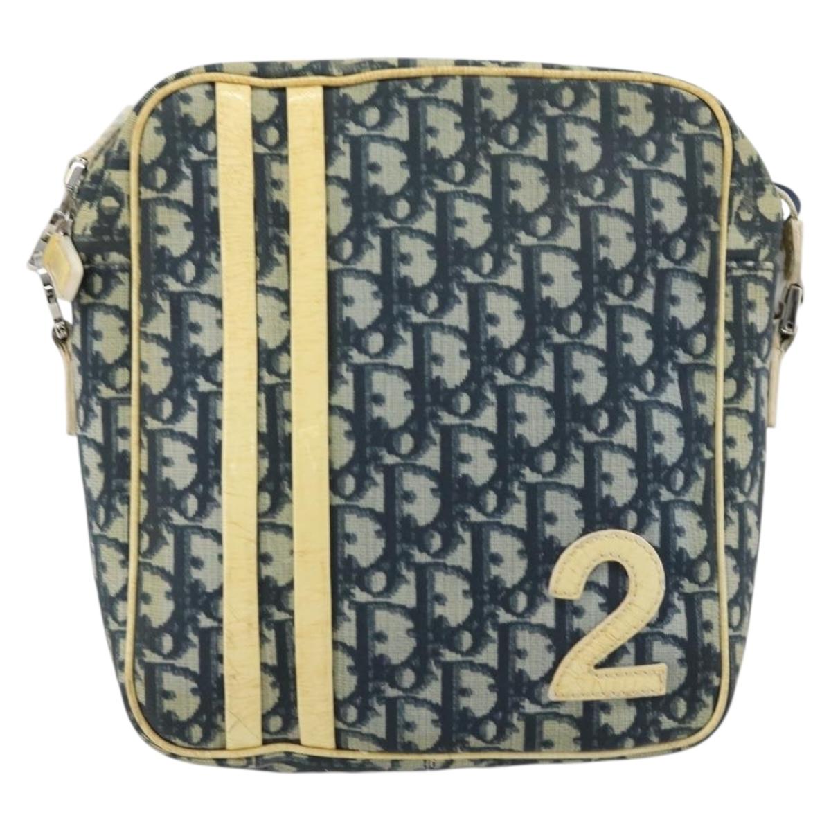 Christian Dior Trotter Canvas Shoulder Bag PVC Navy Silver Auth 177902