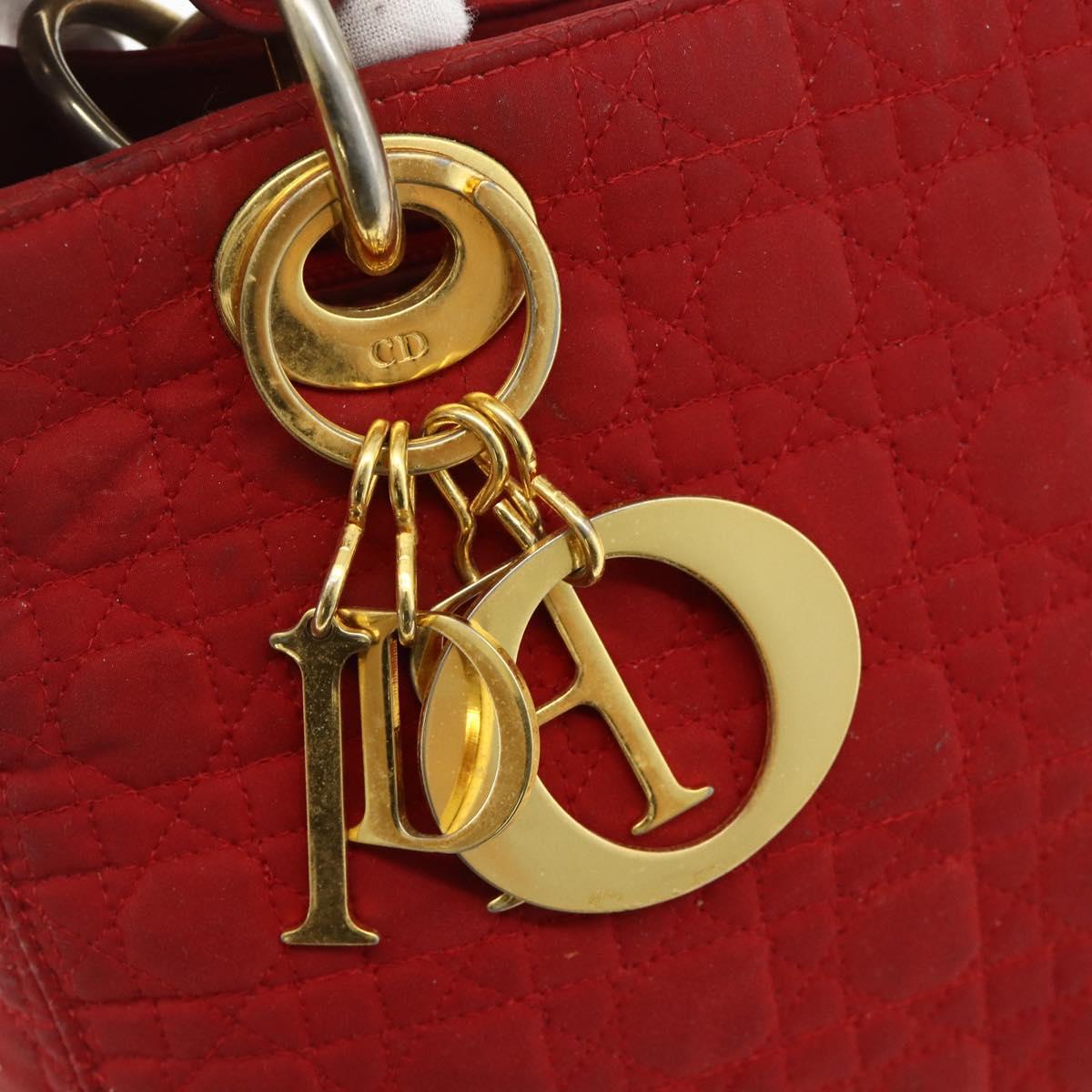 Christian Dior Lady Dior Canage Hand Bag Nylon Red Gold Auth 177903