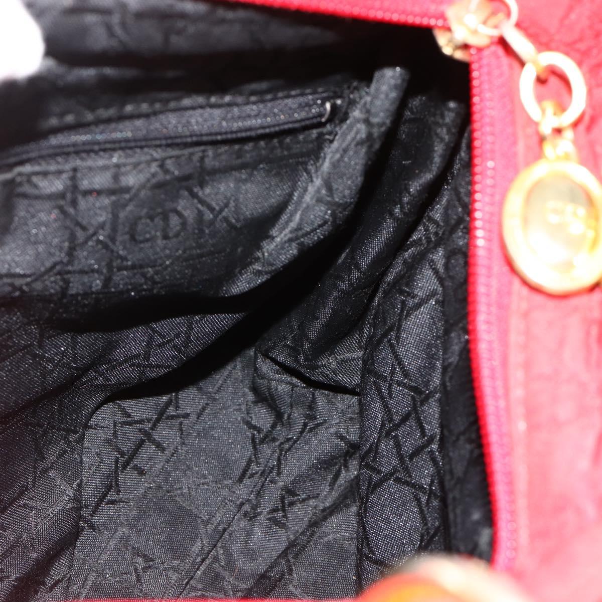 Christian Dior Lady Dior Canage Hand Bag Nylon Red Gold Auth 177903