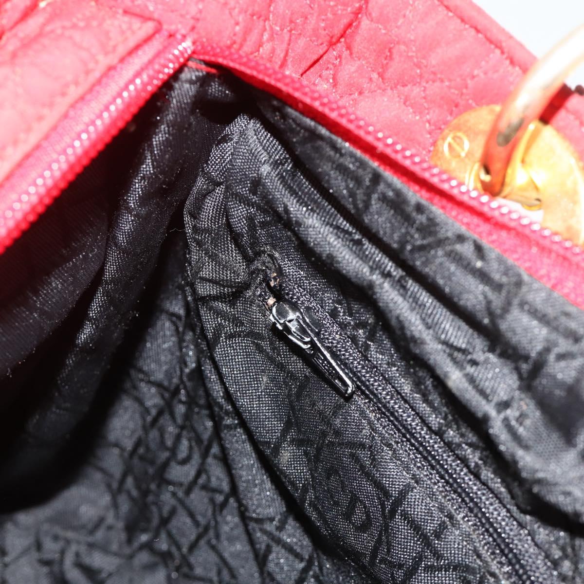 Christian Dior Lady Dior Canage Hand Bag Nylon Red Gold Auth 177903