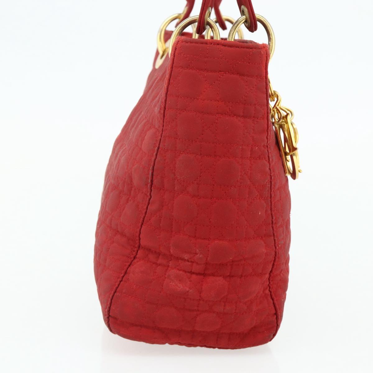 Christian Dior Lady Dior Canage Hand Bag Nylon Red Gold Auth 177903