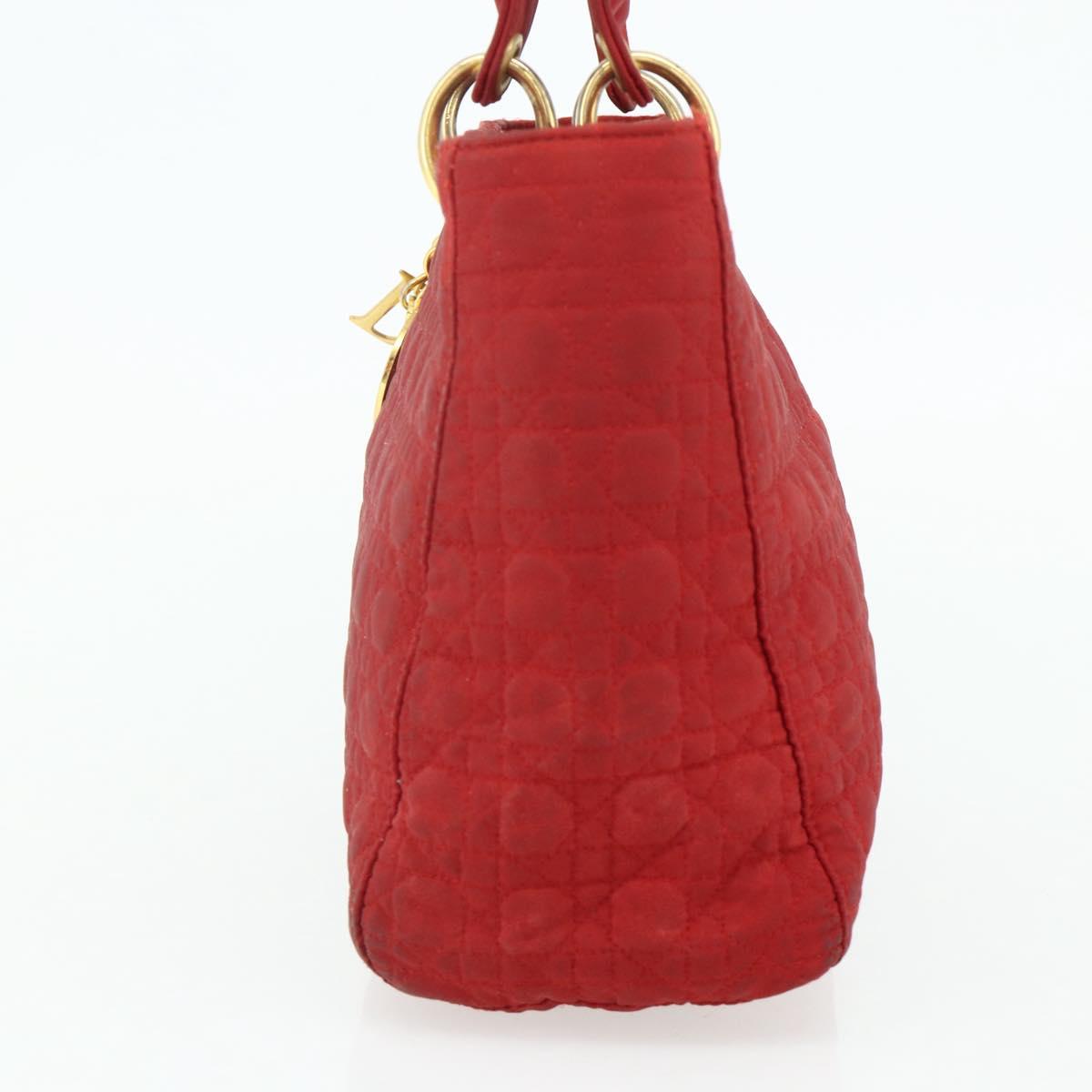 Christian Dior Lady Dior Canage Hand Bag Nylon Red Gold Auth 177903
