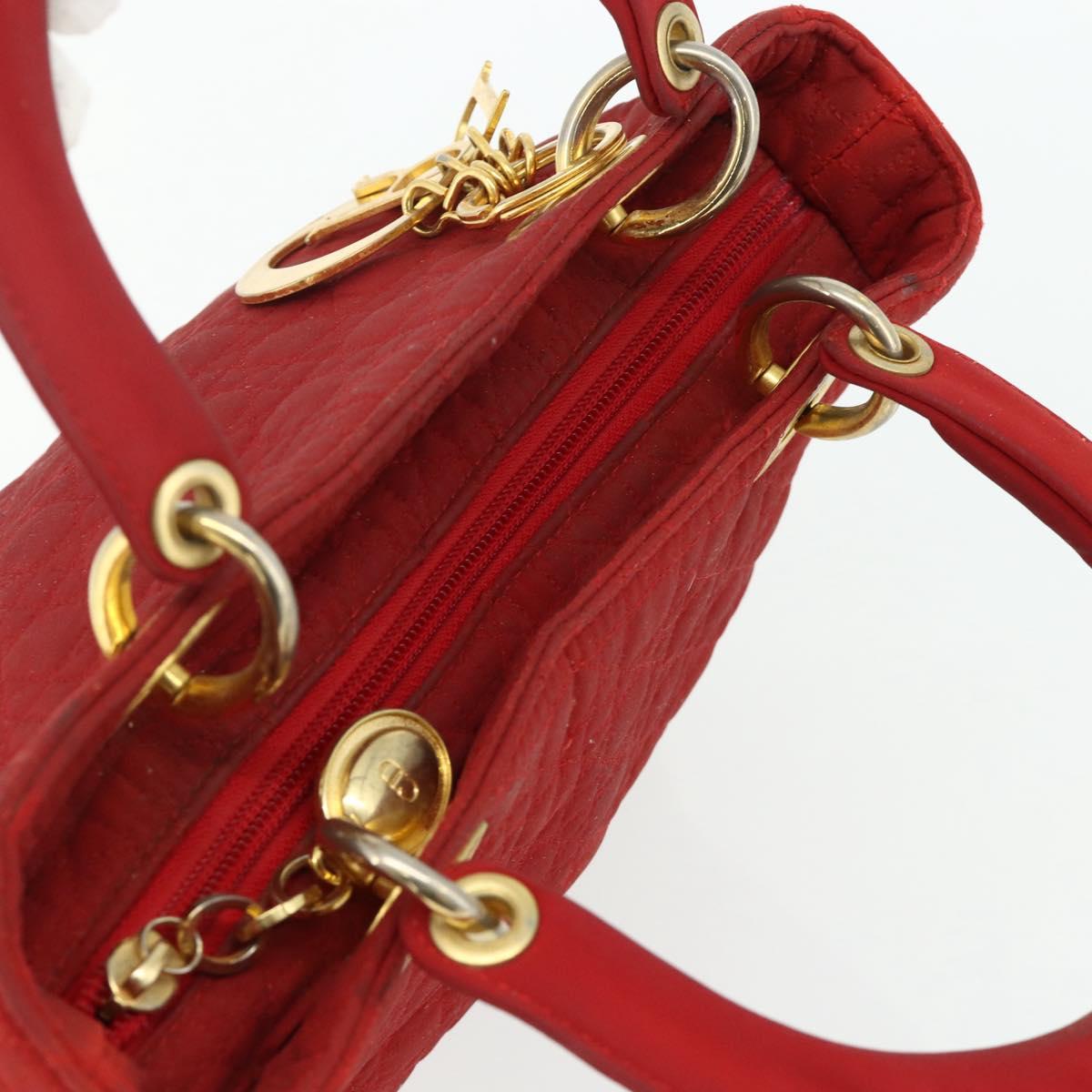 Christian Dior Lady Dior Canage Hand Bag Nylon Red Gold Auth 177903