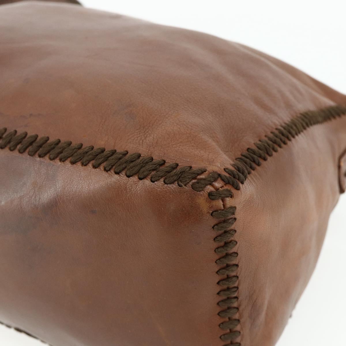 PRADA Shoulder Bag Leather Brown Gold Auth 177919