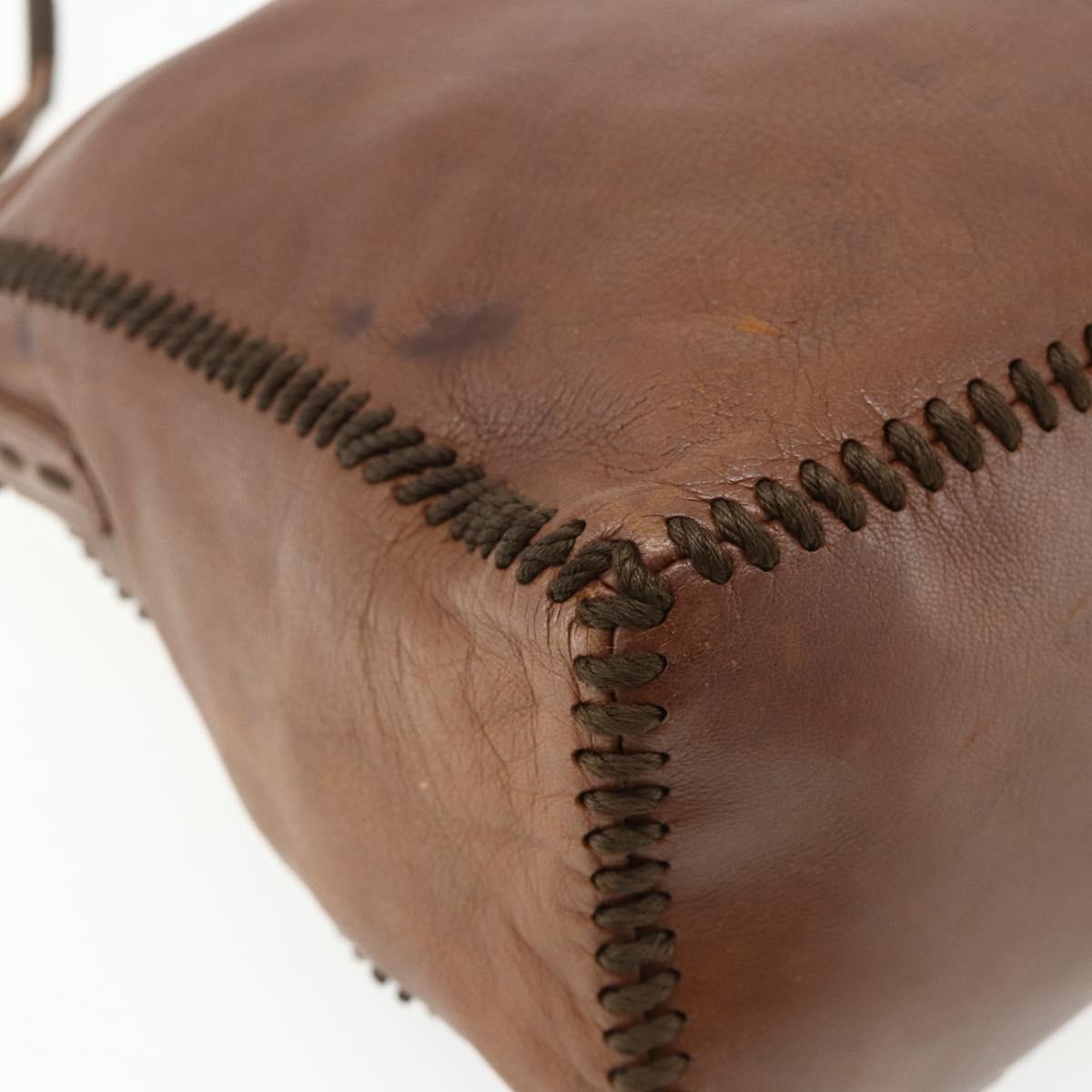 PRADA Shoulder Bag Leather Brown Gold Auth 177919