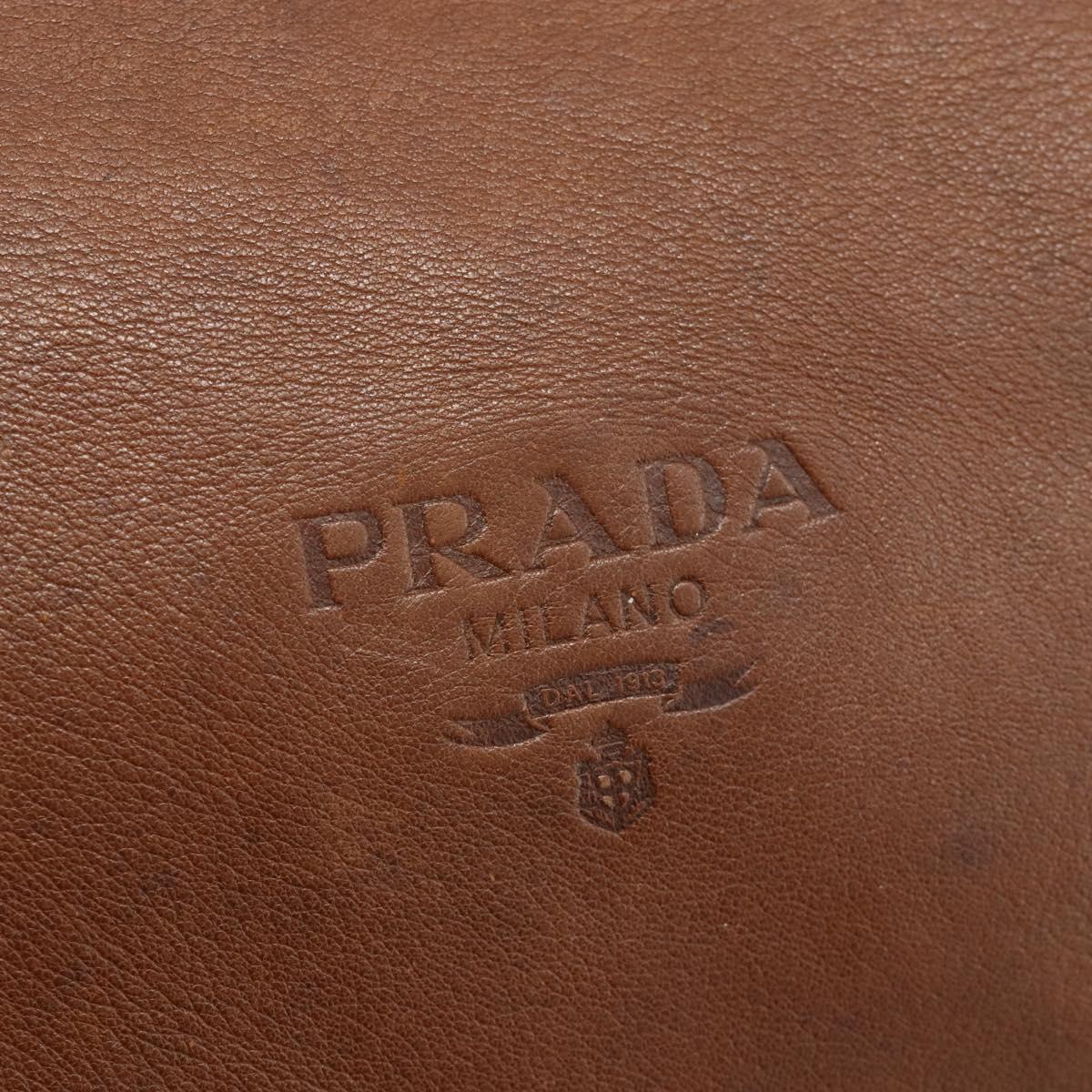 PRADA Shoulder Bag Leather Brown Gold Auth 177919