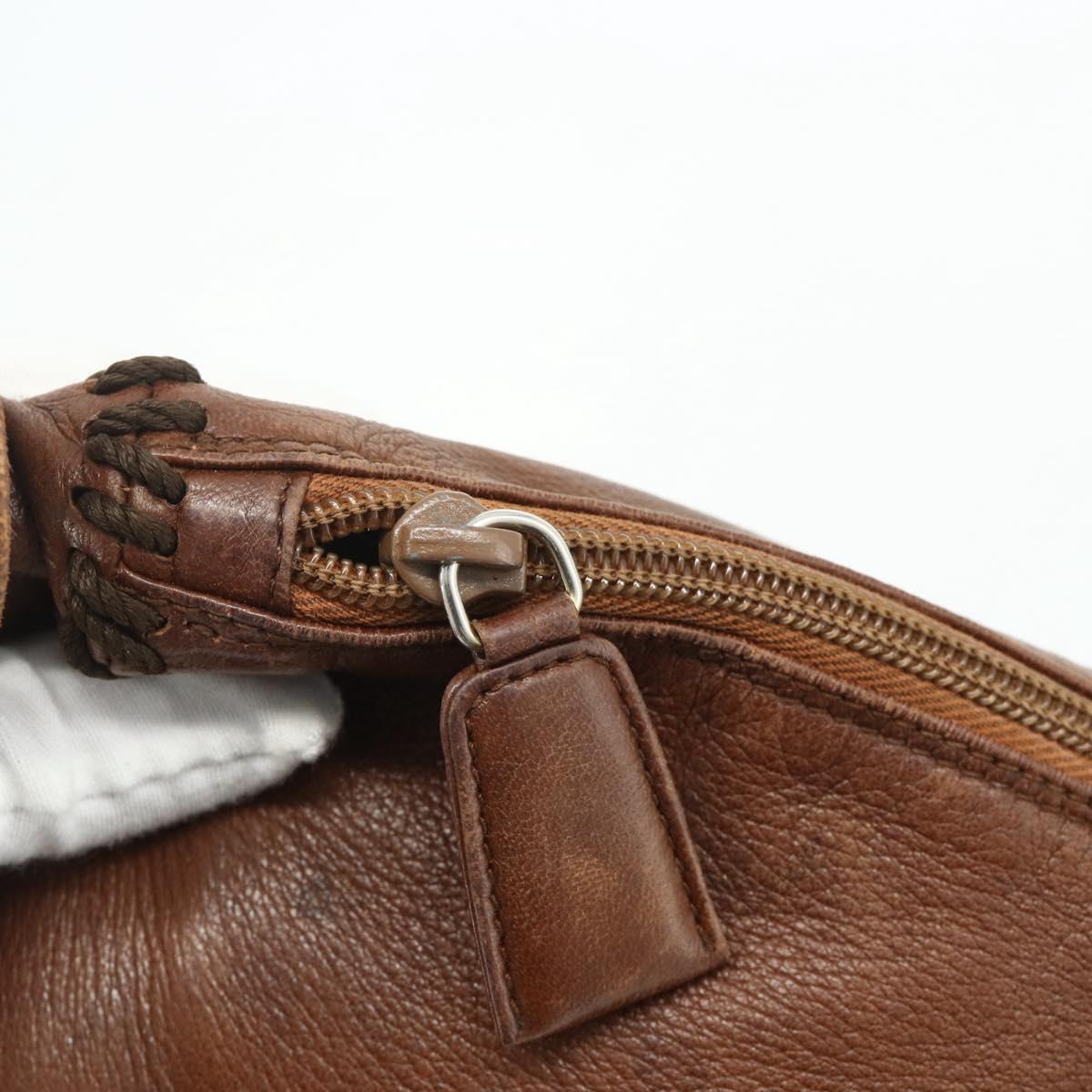 PRADA Shoulder Bag Leather Brown Gold Auth 177919