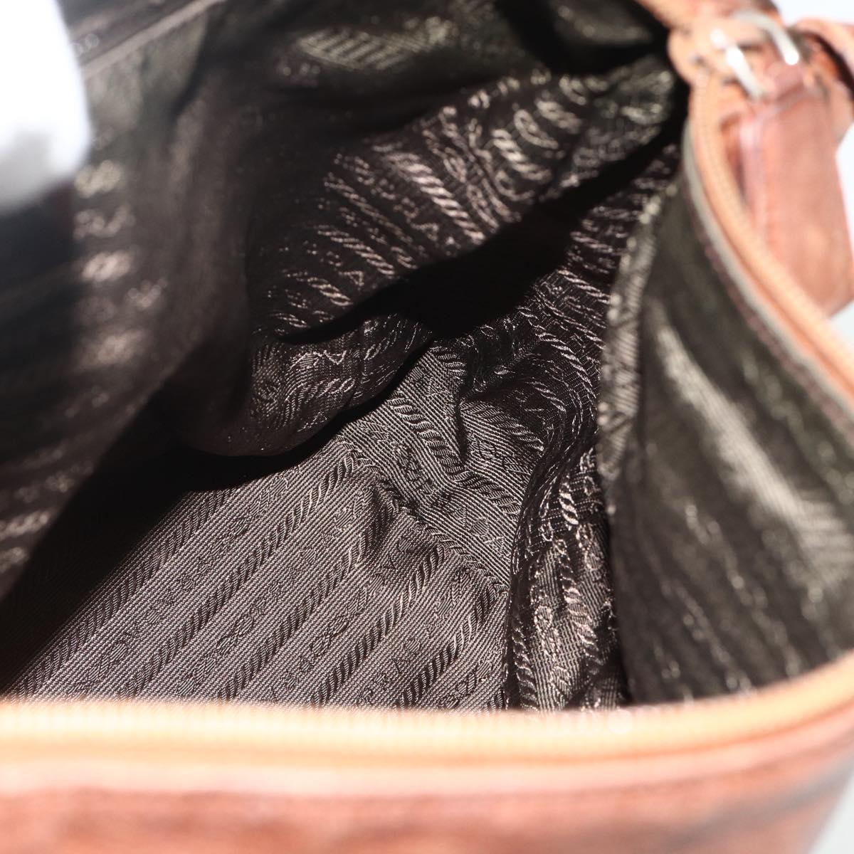 PRADA Shoulder Bag Leather Brown Gold Auth 177919