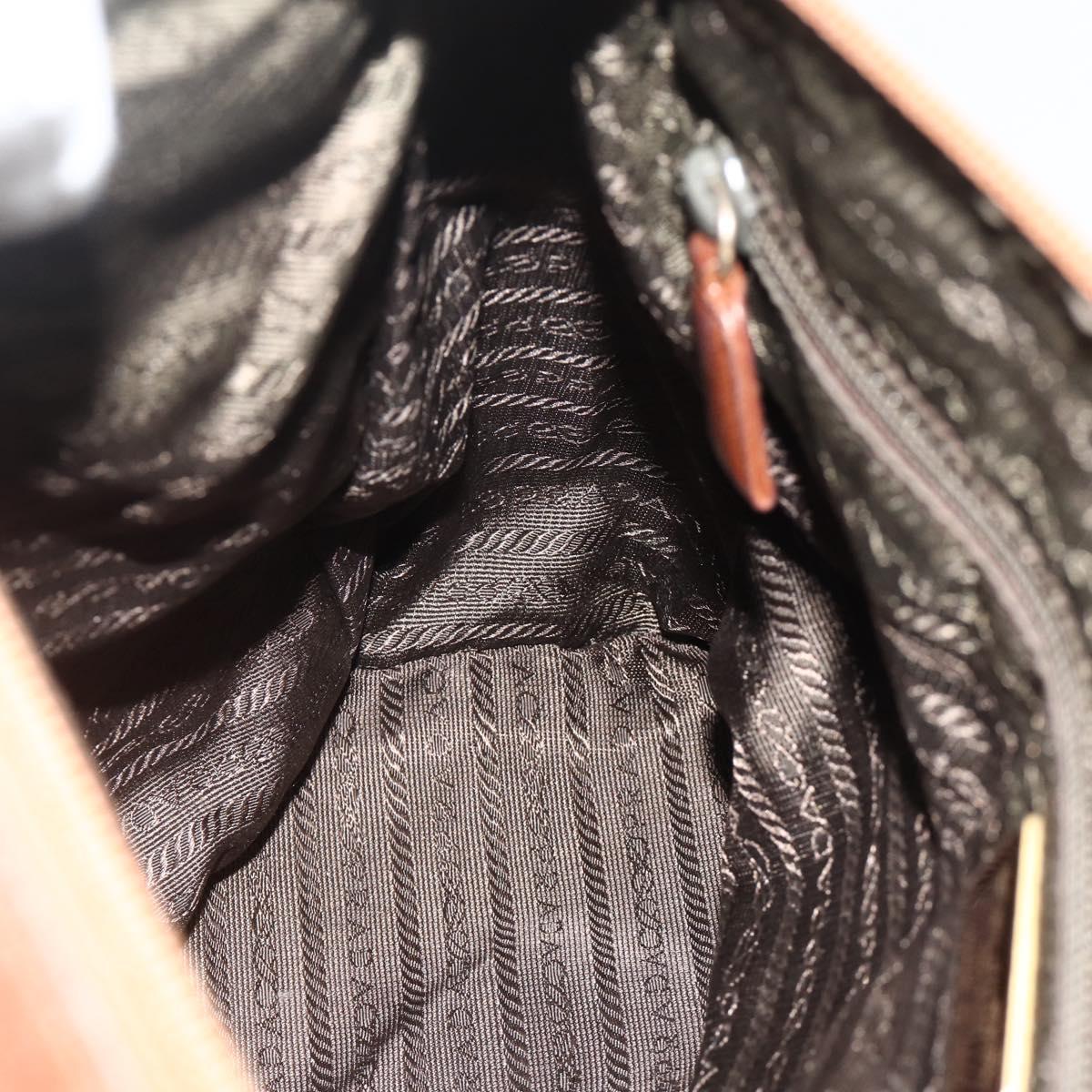 PRADA Shoulder Bag Leather Brown Gold Auth 177919