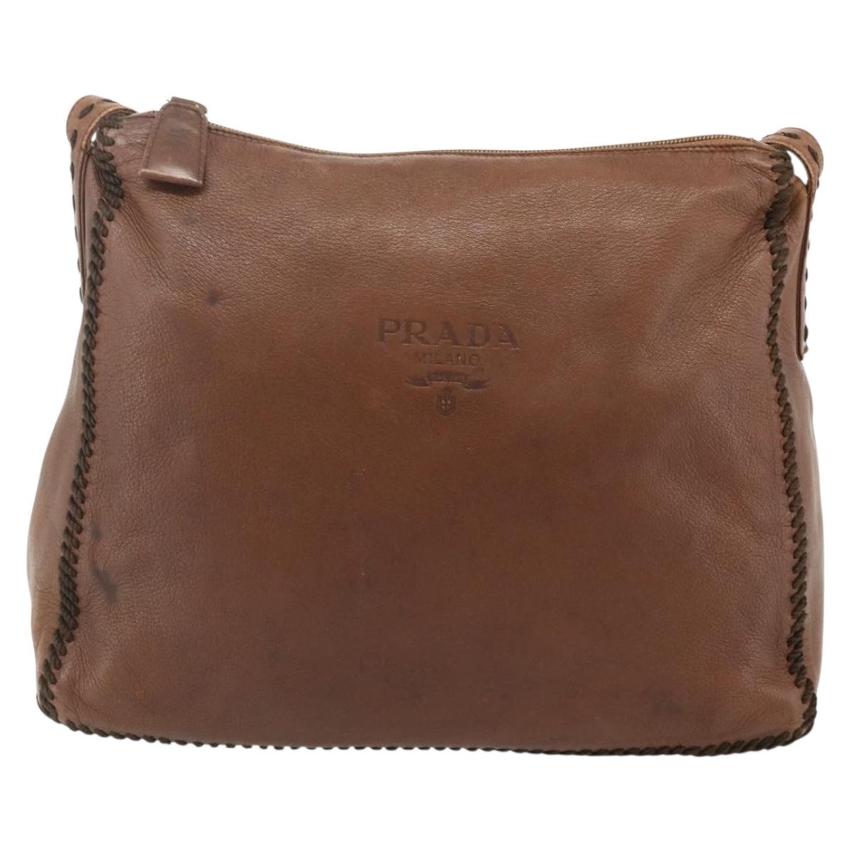 PRADA Shoulder Bag Leather Brown Gold Auth 177919