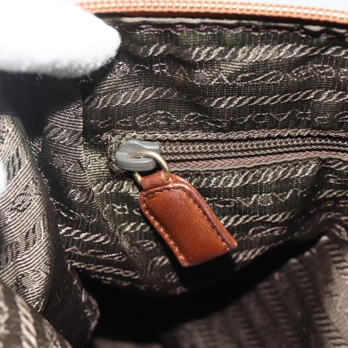 PRADA Shoulder Bag Leather Brown Gold Auth 177919