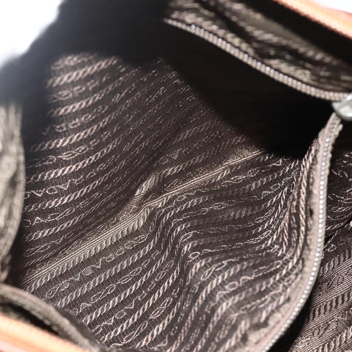 PRADA Shoulder Bag Leather Brown Gold Auth 177919