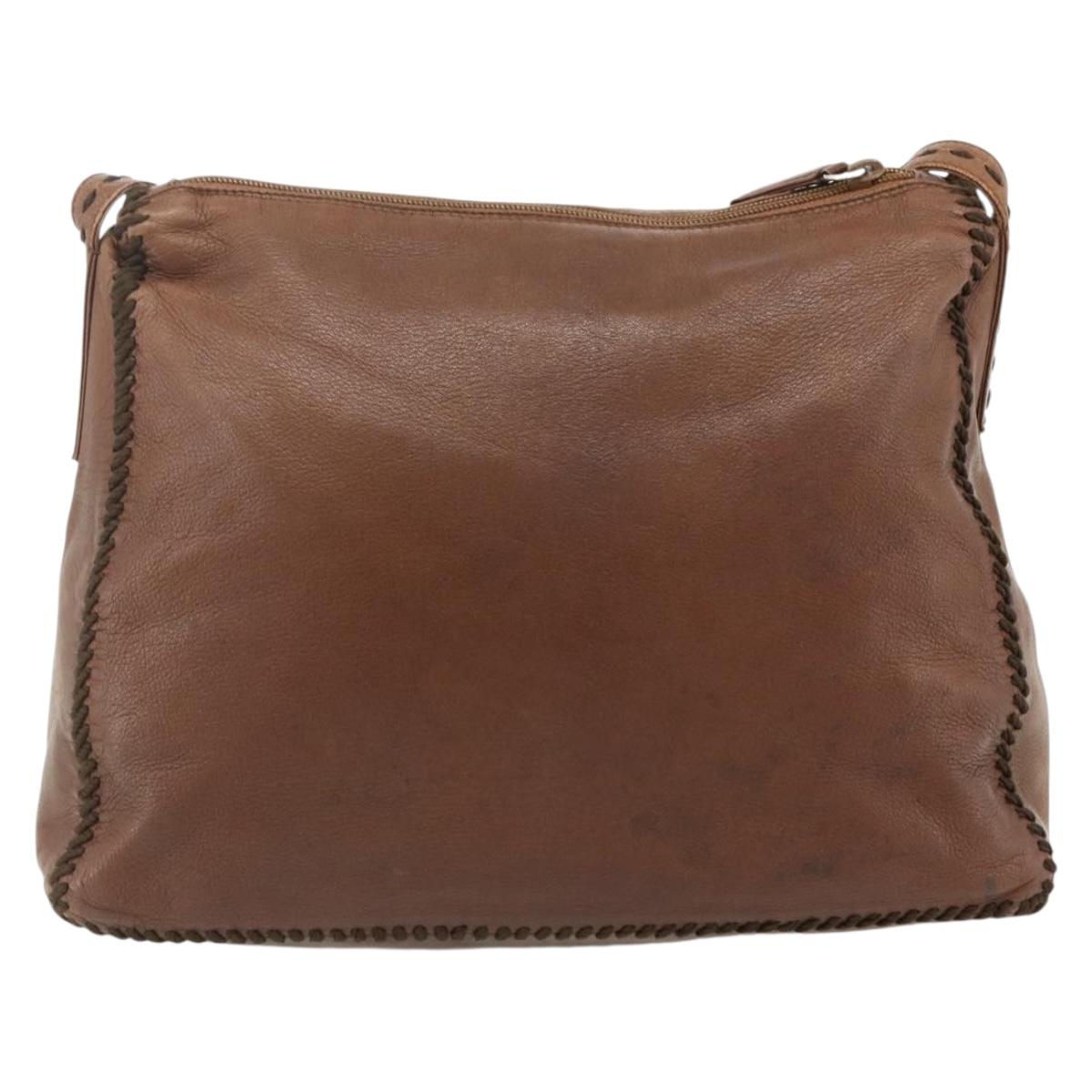 PRADA Shoulder Bag Leather Brown Gold Auth 177919