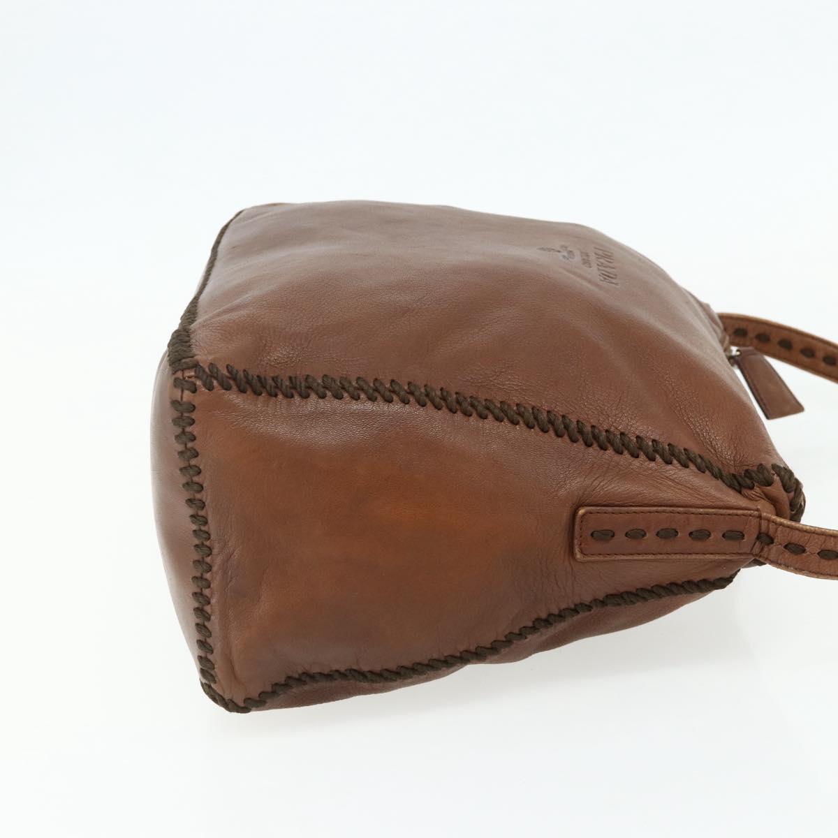 PRADA Shoulder Bag Leather Brown Gold Auth 177919