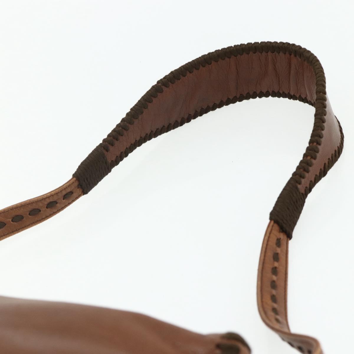 PRADA Shoulder Bag Leather Brown Gold Auth 177919