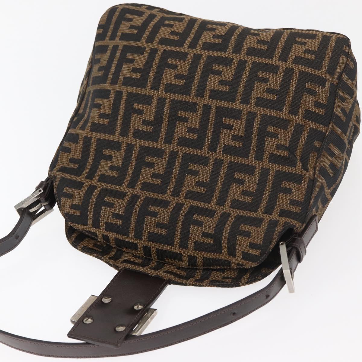 FENDI Zucca Canvas Mamma Baguette Shoulder Bag Black Brown Auth 177921SAV