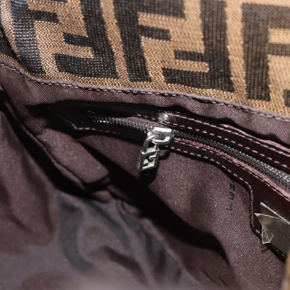 FENDI Zucca Canvas Mamma Baguette Shoulder Bag Black Brown Auth 177921SAV