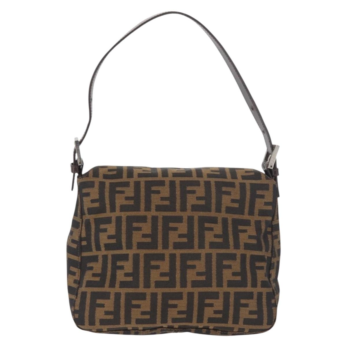 FENDI Zucca Canvas Mamma Baguette Shoulder Bag Black Brown Auth 177921SAV