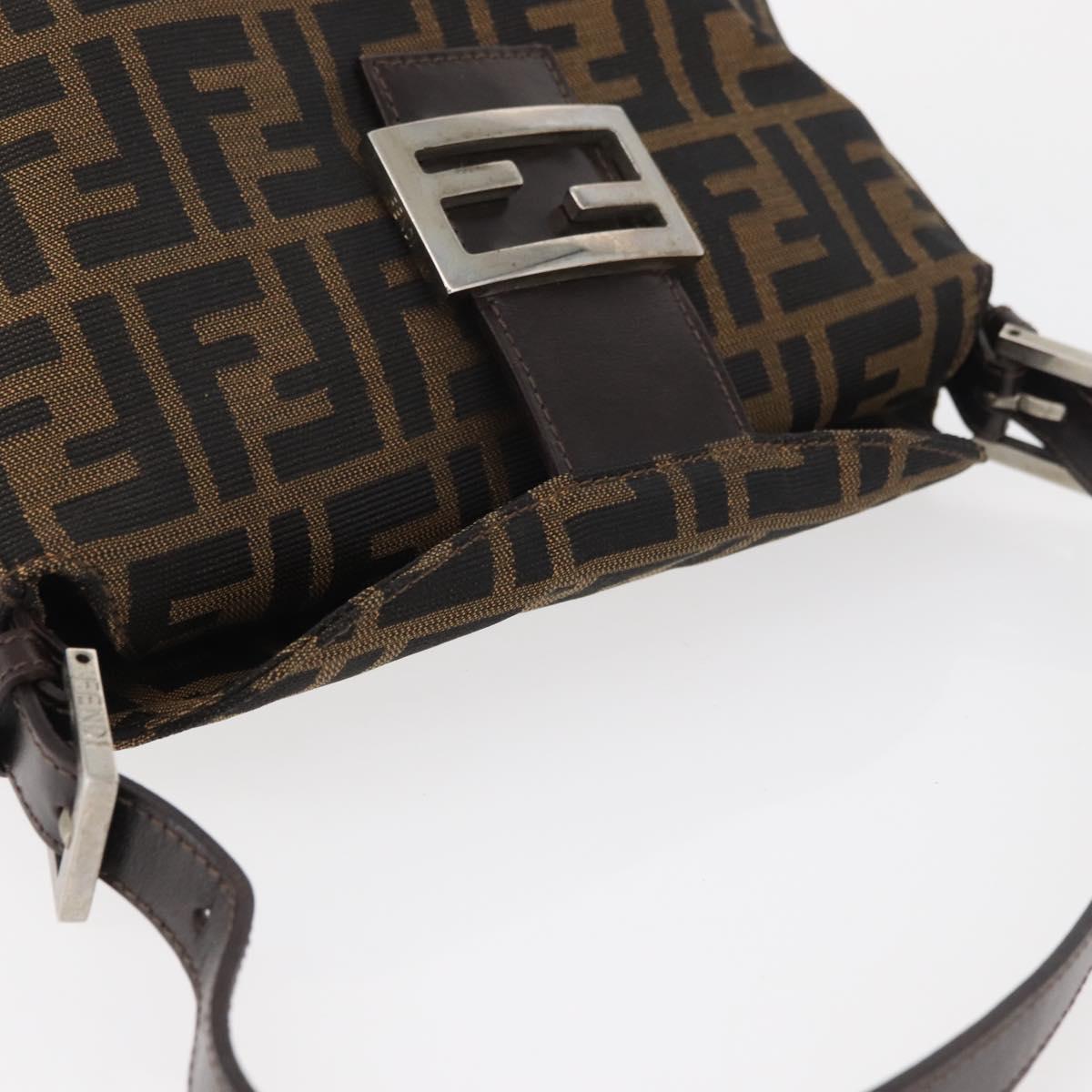 FENDI Zucca Canvas Mamma Baguette Shoulder Bag Black Brown Auth 177921SAV