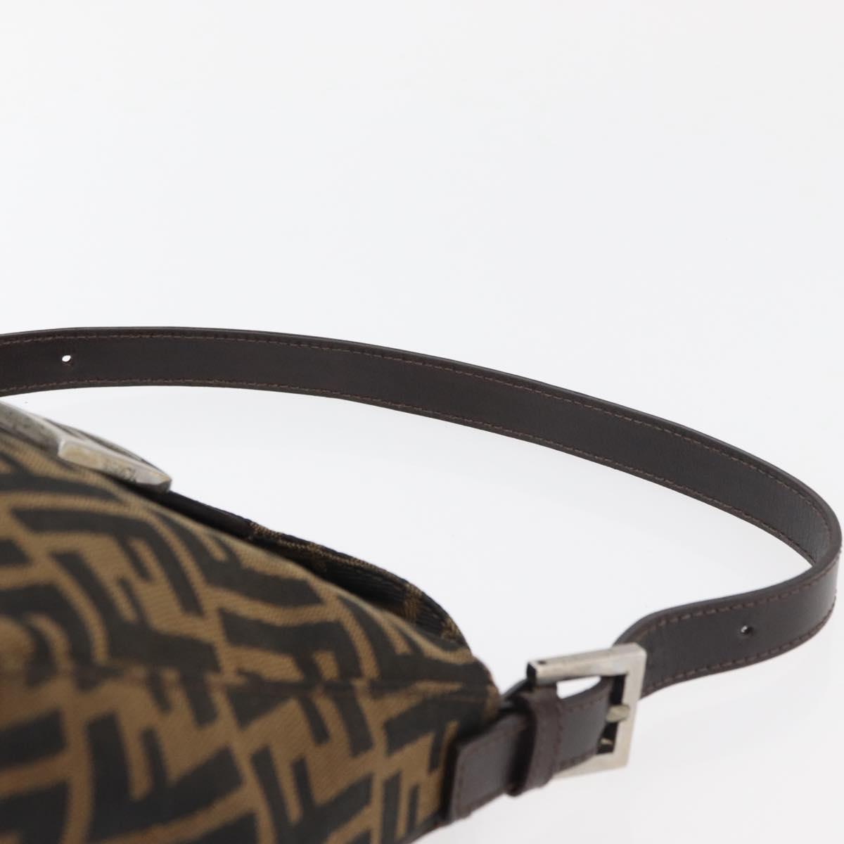FENDI Zucca Canvas Mamma Baguette Shoulder Bag Black Brown Auth 177921SAV