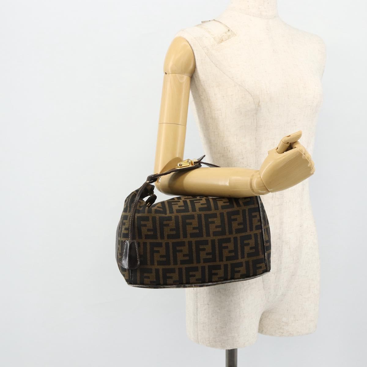 FENDI Zucca Canvas Hand Bag Black Brown Auth 177922