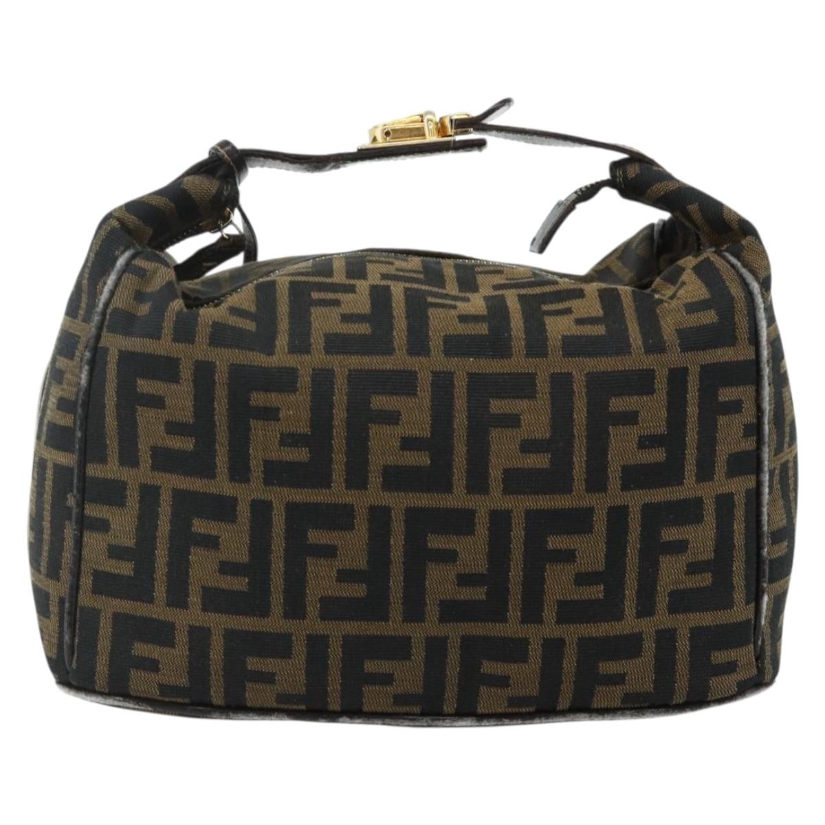 FENDI Zucca Canvas Hand Bag Black Brown Auth 177922