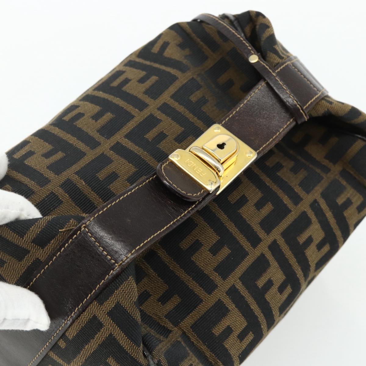 FENDI Zucca Canvas Hand Bag Black Brown Auth 177922