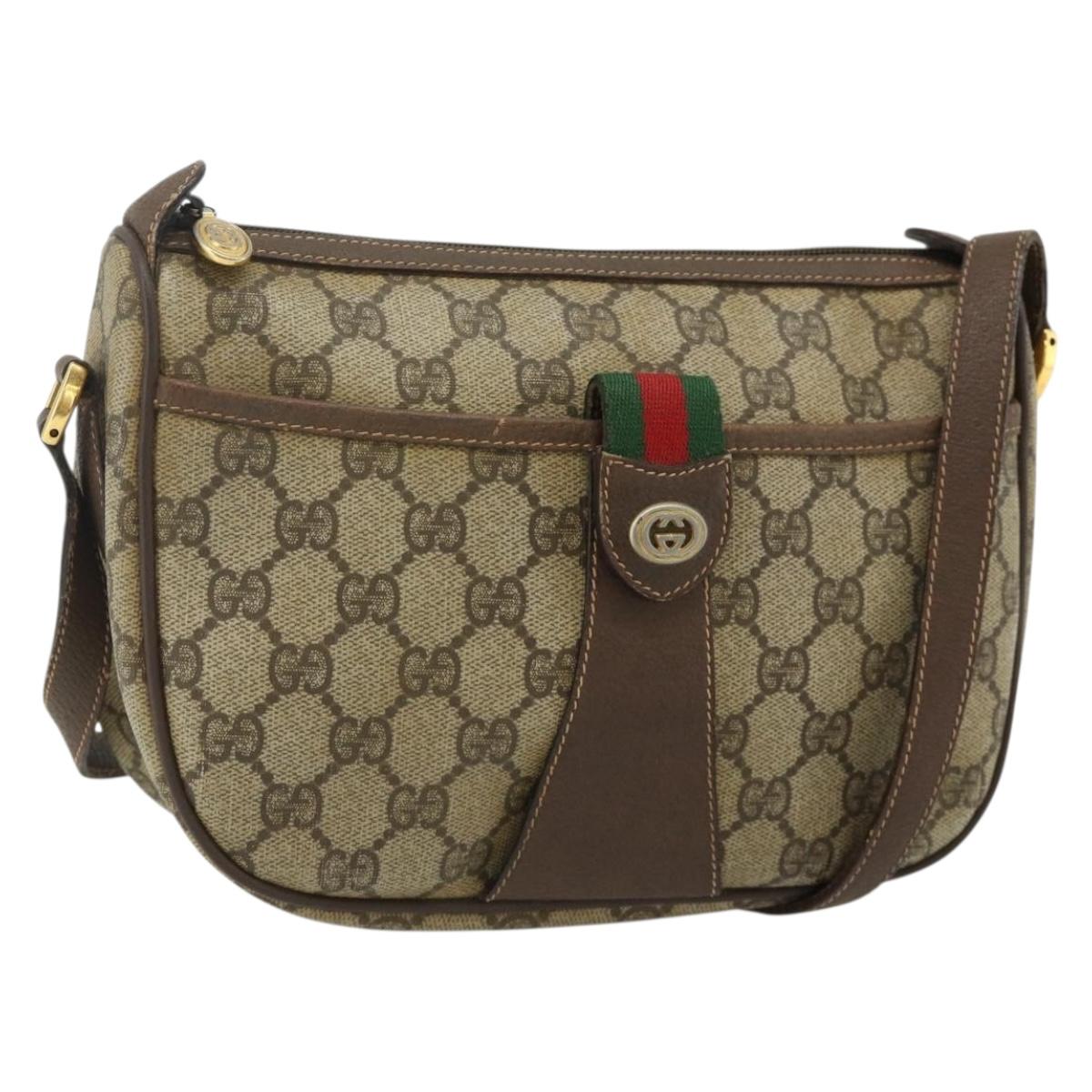 GUCCI GG Supreme Web Sherry Line Bag PVC Beige Gold 89 02 032 Auth 177923