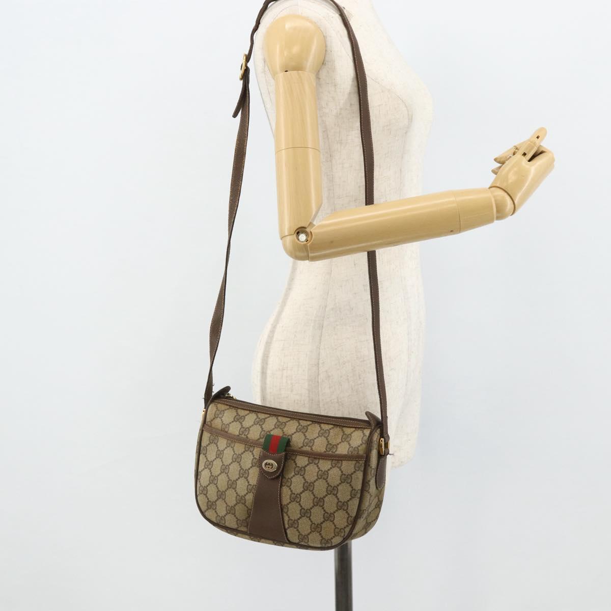 GUCCI GG Supreme Web Sherry Line Bag PVC Beige Gold 89 02 032 Auth 177923