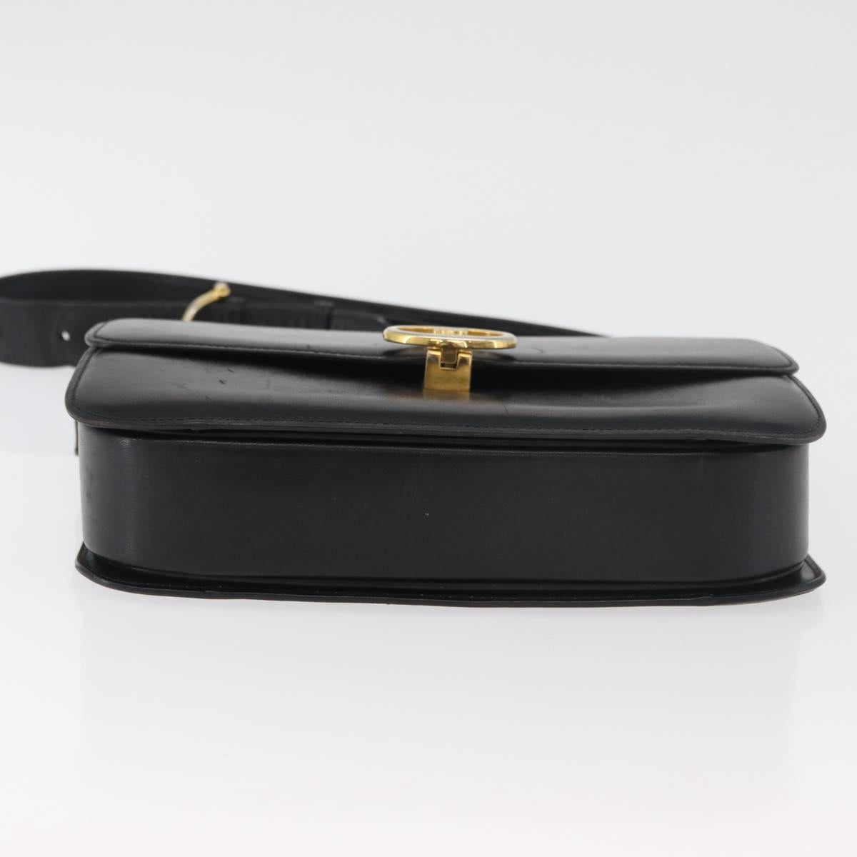CELINE Shoulder Bag Leather Black Gold Auth 177927