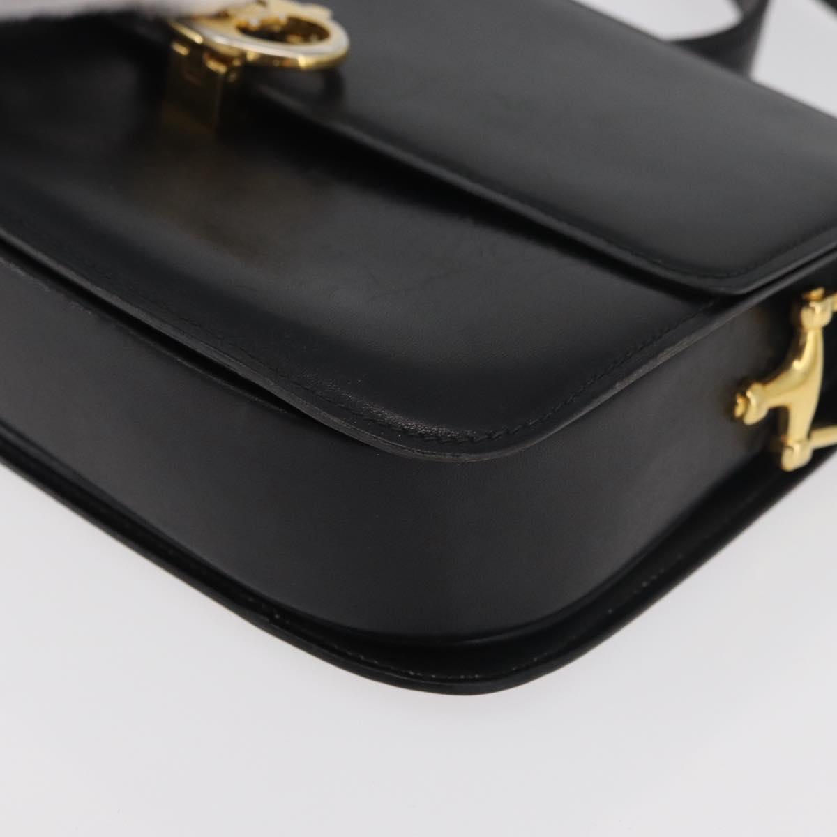 CELINE Shoulder Bag Leather Black Gold Auth 177927