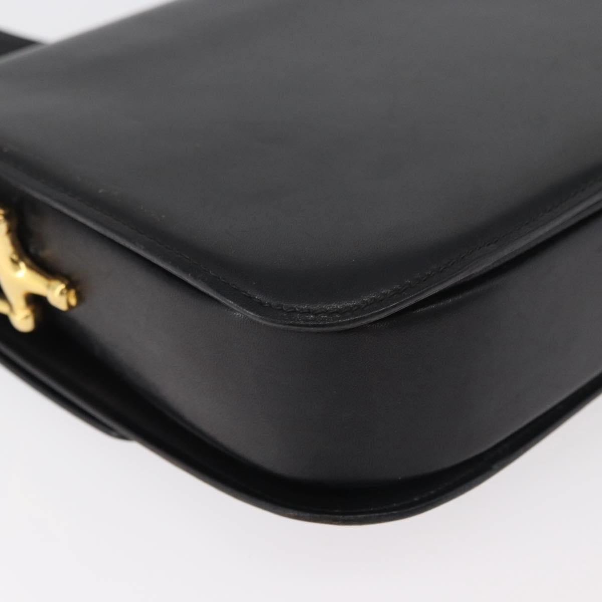 CELINE Shoulder Bag Leather Black Gold Auth 177927