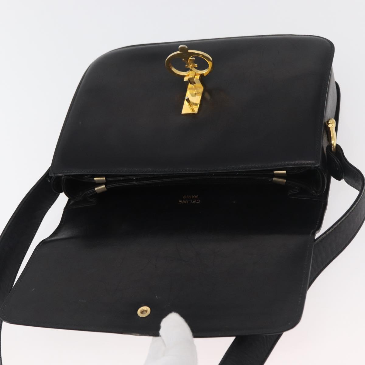 CELINE Shoulder Bag Leather Black Gold Auth 177927