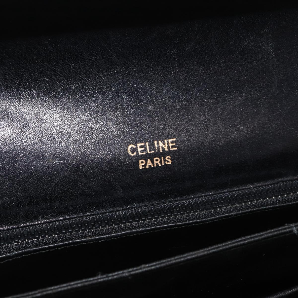 CELINE Shoulder Bag Leather Black Gold Auth 177927