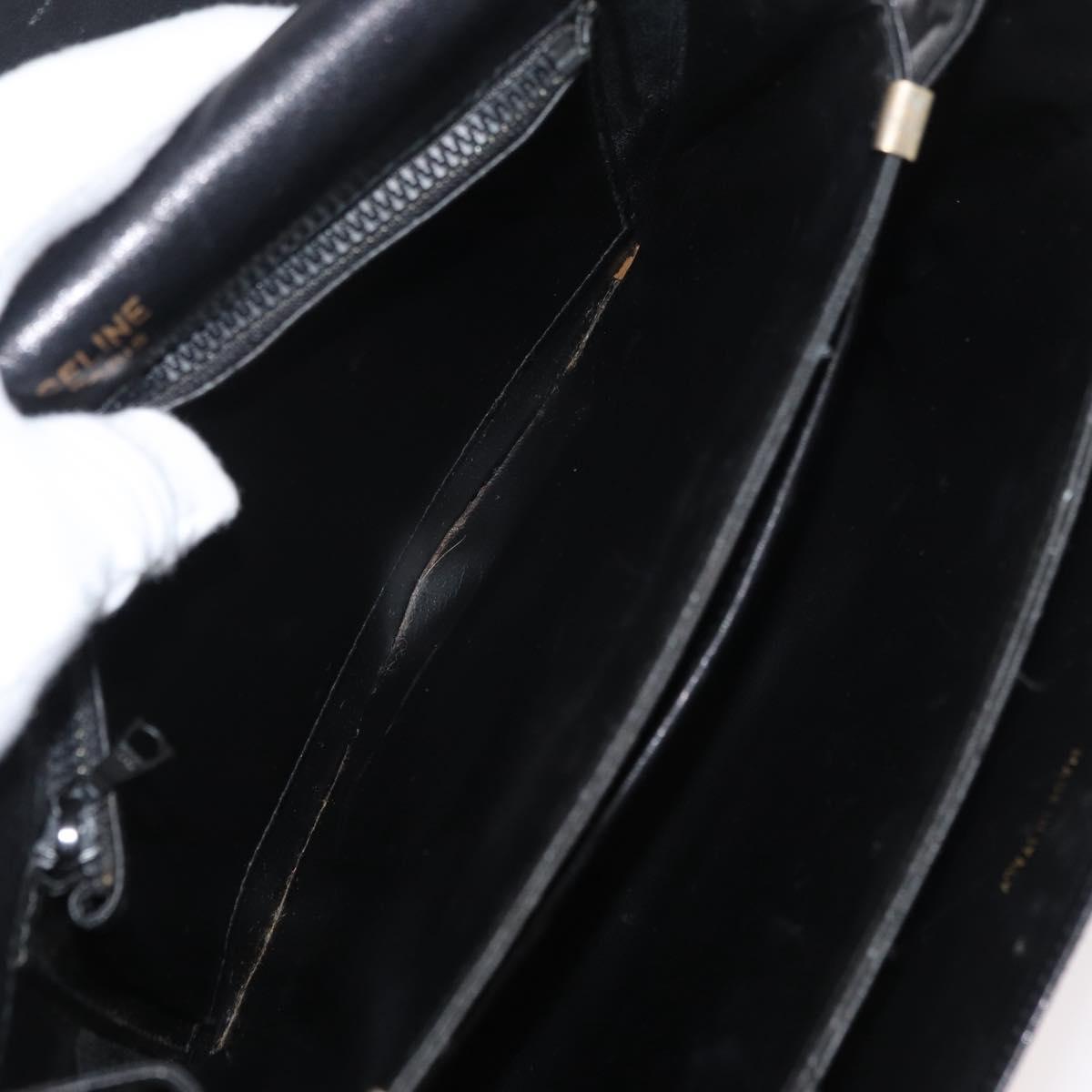 CELINE Shoulder Bag Leather Black Gold Auth 177927