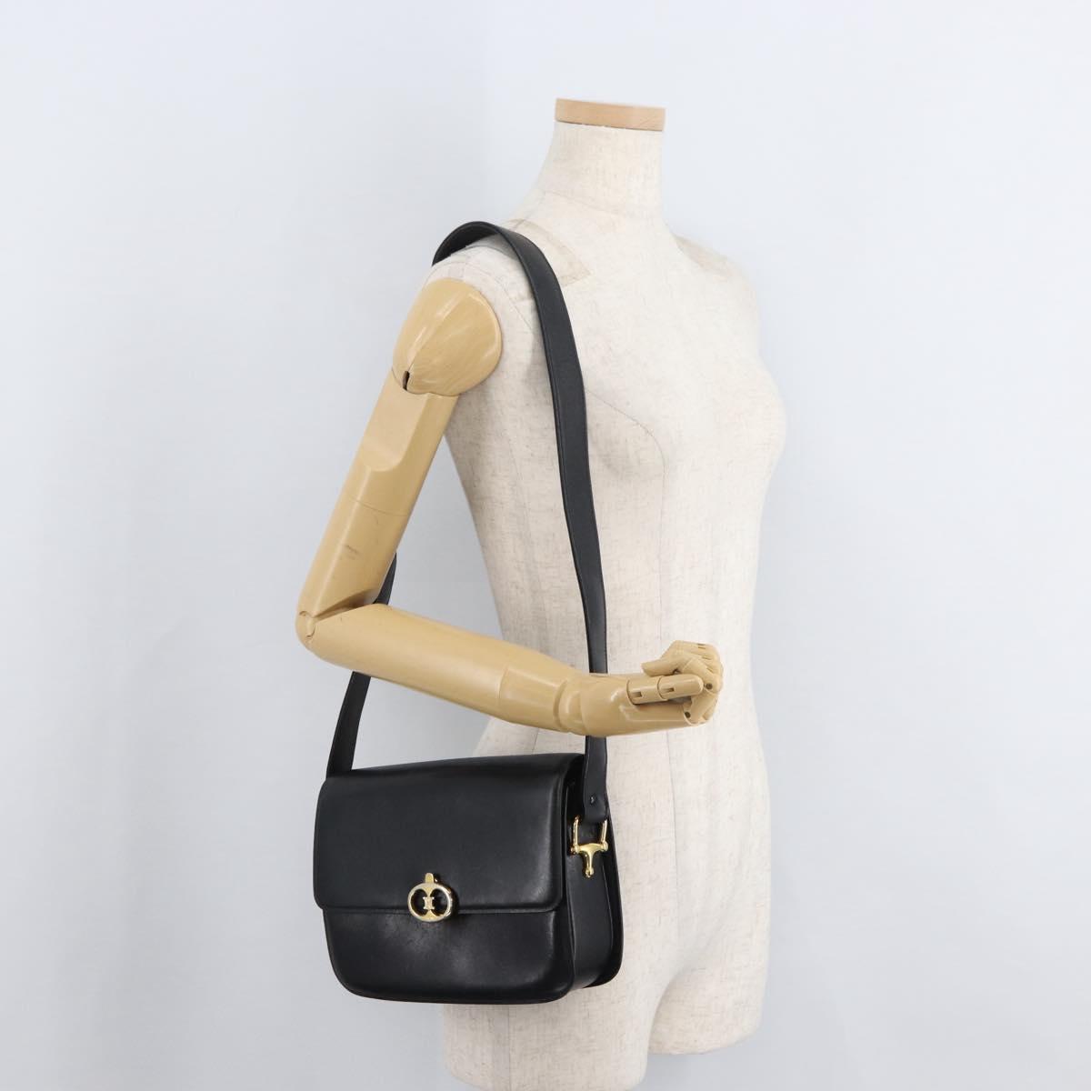 CELINE Shoulder Bag Leather Black Gold Auth 177927