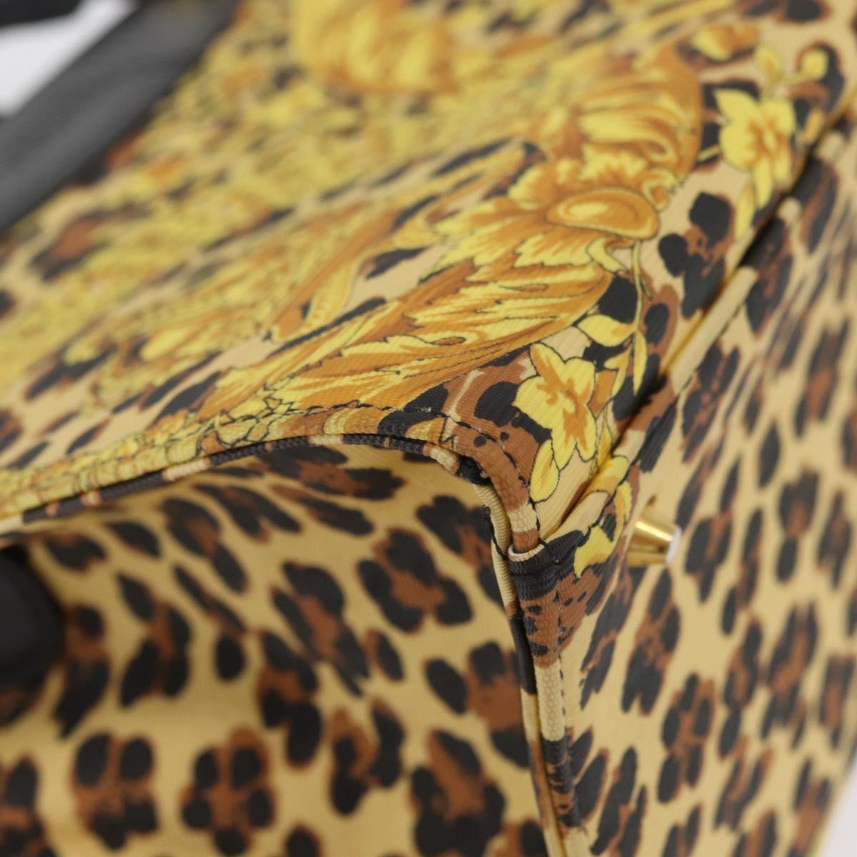 VERSACE Hand Bag PVC Leather Yellow Gold Auth 177929
