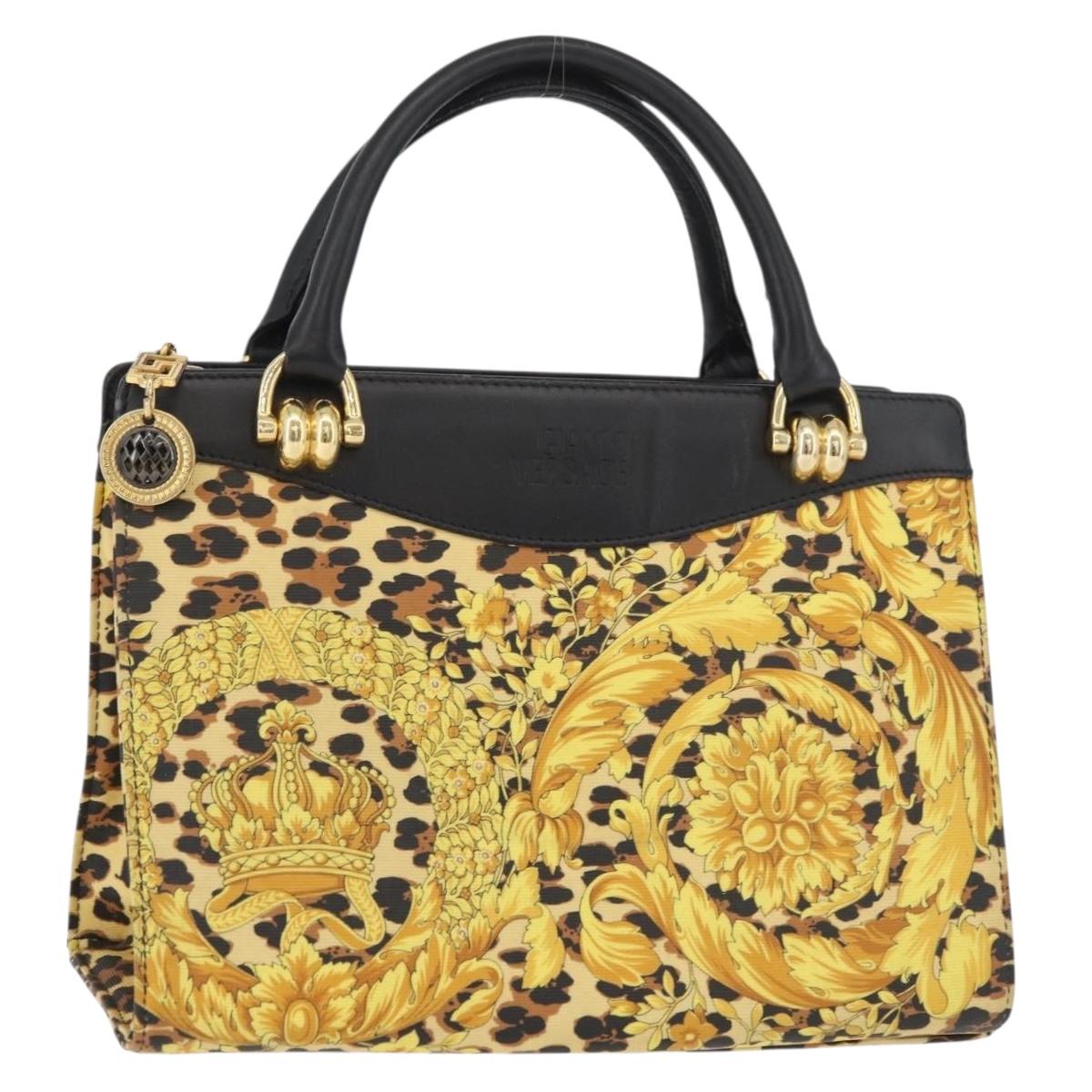 VERSACE Hand Bag PVC Leather Yellow Gold Auth 177929