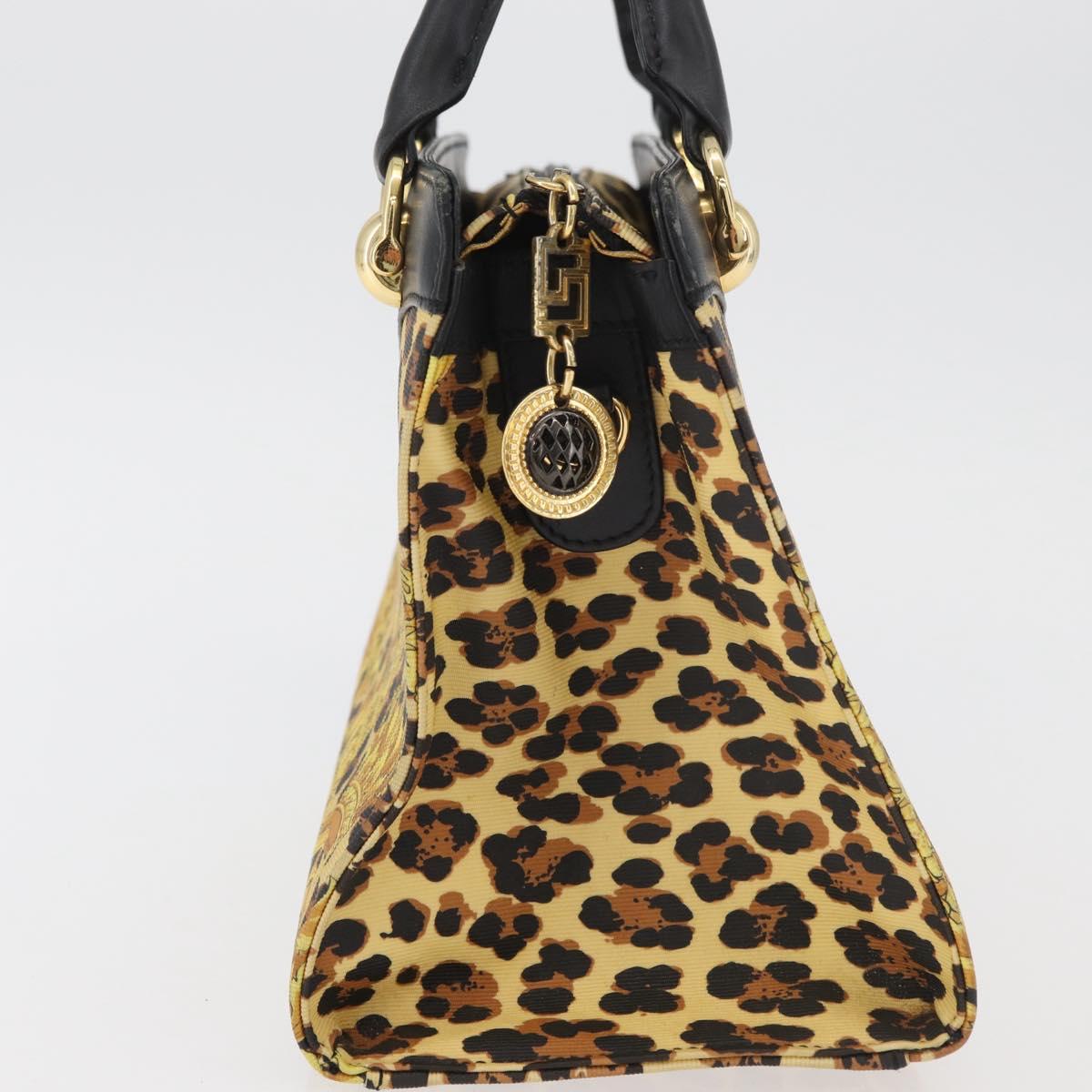 VERSACE Hand Bag PVC Leather Yellow Gold Auth 177929