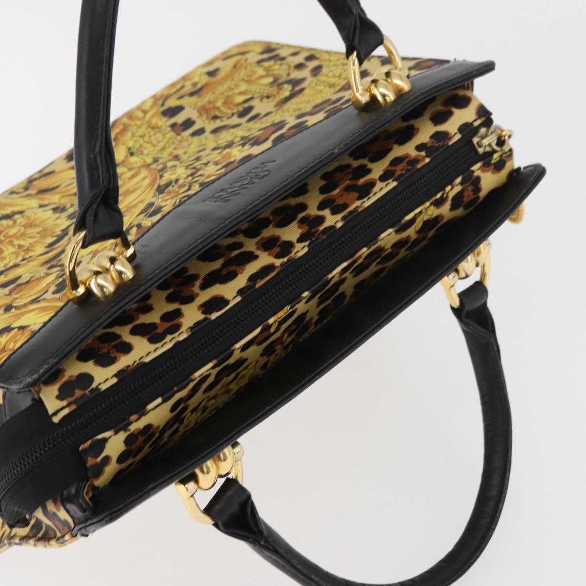 VERSACE Hand Bag PVC Leather Yellow Gold Auth 177929