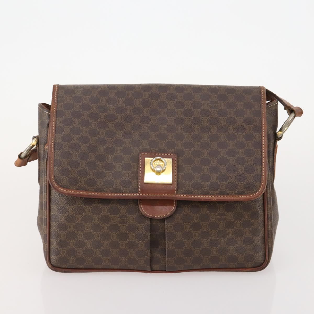 CELINE Macadam Canvas Shoulder Bag PVC Leather 3 Set Brown Auth 177933