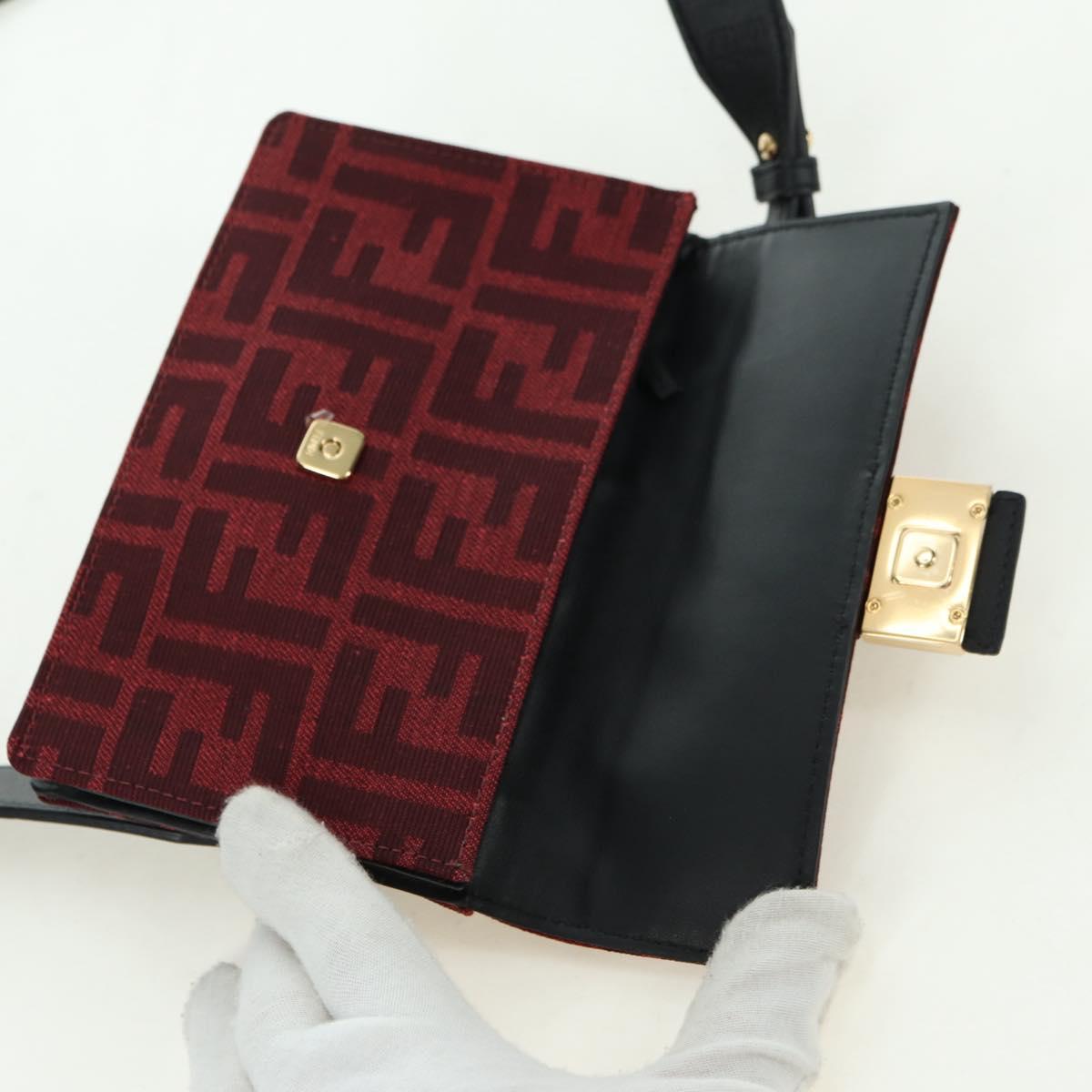FENDI Zucca Canvas Baguette Slim Shoulder Bag Red Gold Auth 177965A