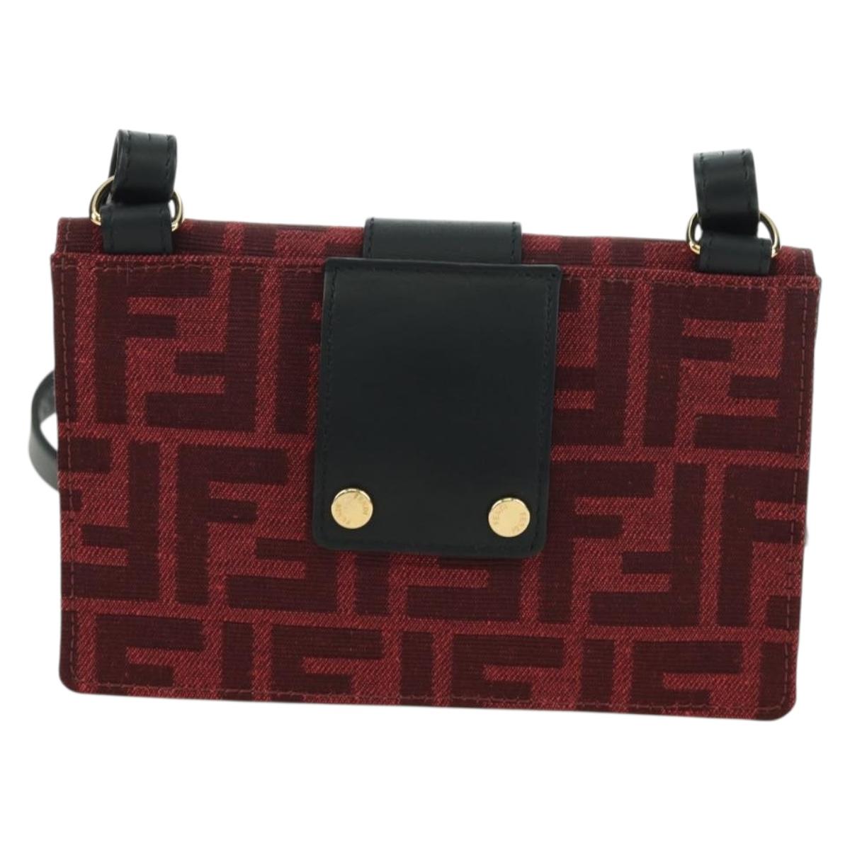 FENDI Zucca Canvas Baguette Slim Shoulder Bag Red Gold Auth 177965A